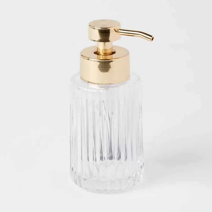 Ribbed Foaming Glass Soap Pump Clear - Threshold