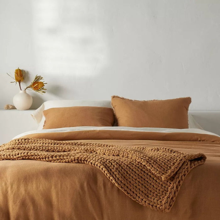 50"x70" Oversized Solid Bed Throw Warm Brown - Casaluna
