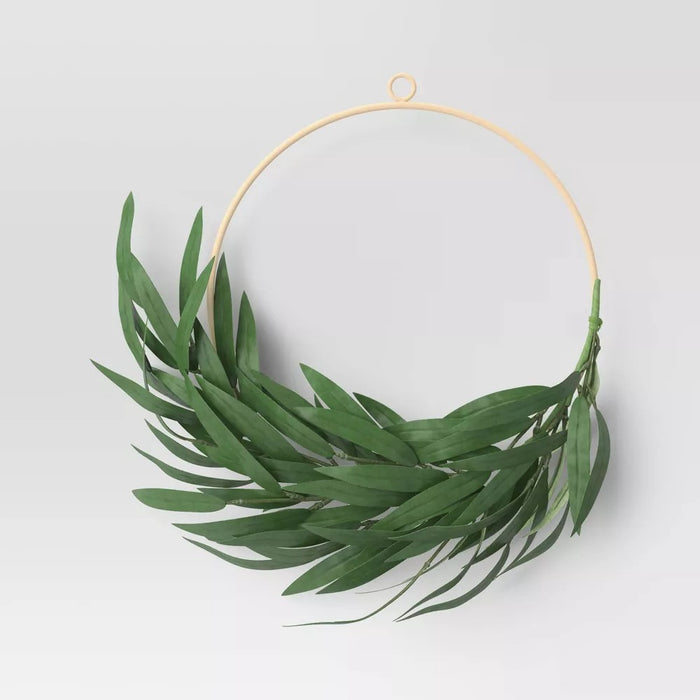 Faux Greenery Bamboo Wreath Ring Wall Sculpture Green - Threshold