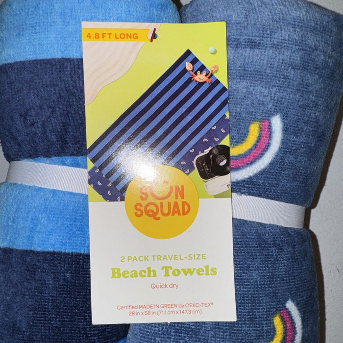 2pk Striped Rainbow Beach Towel Bundle Blue - Sun Squad