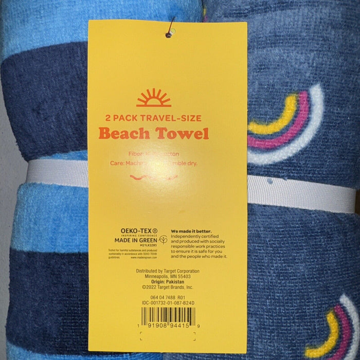 2pk Striped Rainbow Beach Towel Bundle Blue - Sun Squad