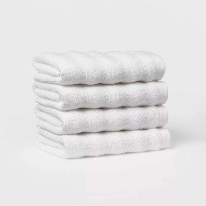 4pc Performance Plus Washcloths White Striped - Threshold
