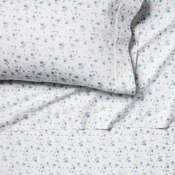 Full 400 Thread Count Floral Print Cotton Performance Sheet Set White/Blue Floral - Threshold