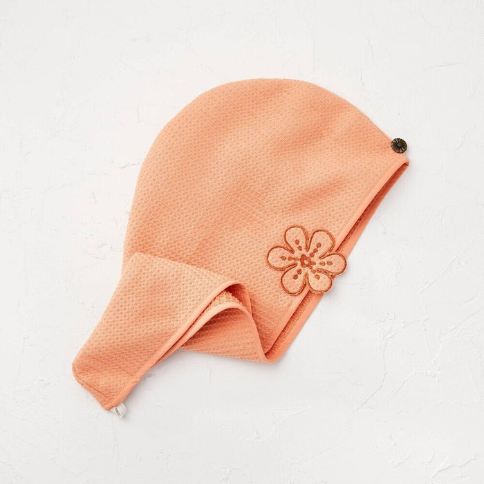 Waffle Hair Wrap with Floral Applique Terracotta Pink - Opalhouse designed with Jungalow