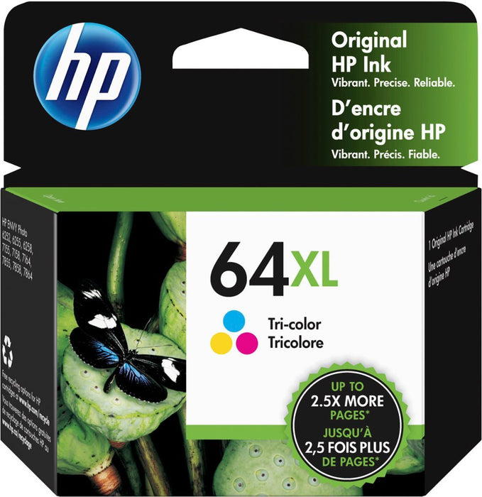 HP 64XL High Yield Original Ink Cartridge, 415 Page Yield - Tri-Color(N9J91AN#140)