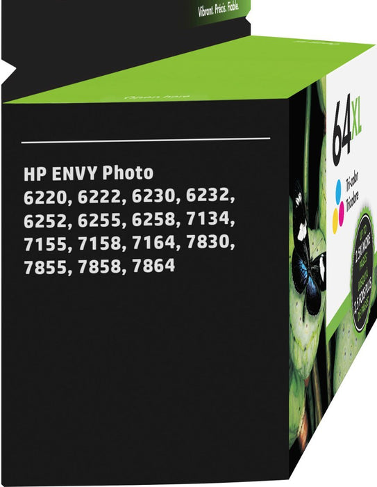 HP 64XL High Yield Original Ink Cartridge, 415 Page Yield - Tri-Color(N9J91AN#140)