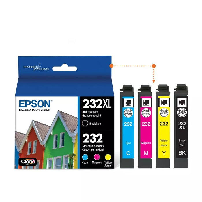Epson 232XL Black 232 C/M/Y 4pk Ink Cartridges - Black Cyan Magenta Yellow (T232XL-BCS)