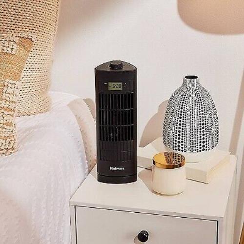 Holmes 13" Oscillating 3 Speed Mini Tower Fan with Digital Clock Black Open Box