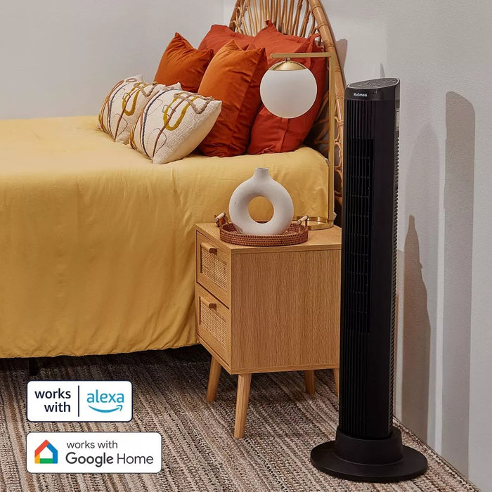 Holmes 40" Wi-Fi Smart Connect Digital Oscillating 3 Speed Tower Fan with Remote Control Black