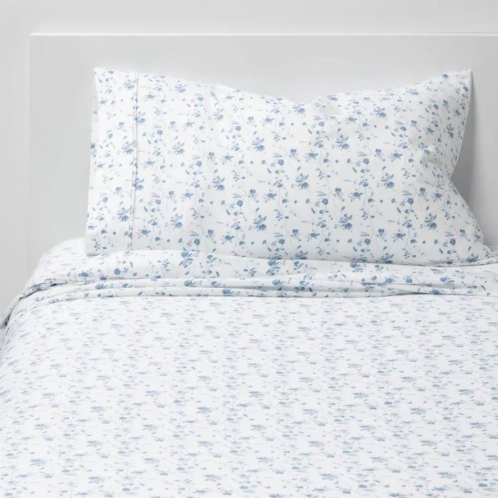 Twin/Twin XL 400 Thread Count Printed Pattern Performance Sheet Set Blue Floral - Threshold