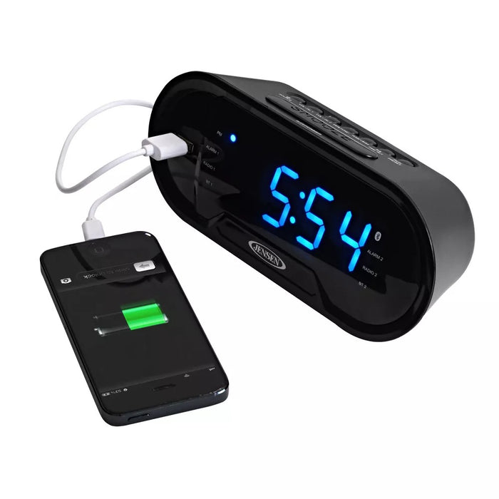 JENSEN JCR-298 Bluetooth Digital AM/FM Dual Alarm Clock Radio with USB Charging Port