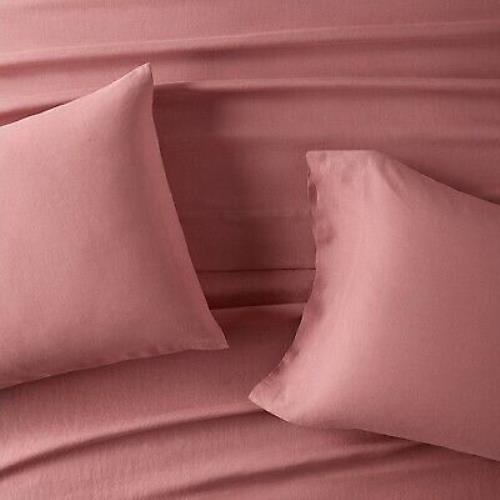 Standard 100% Washed Linen Solid Pillowcase Set Rose - Casaluna
