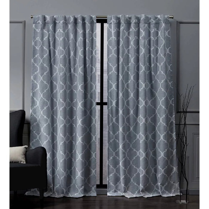84"x52" Treillage Back Tab Blackout Window Curtain Panels Blue - Nicole Miller