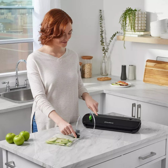 FoodSaver Space-Saving Vacuum Sealer with Bags and Roll Black