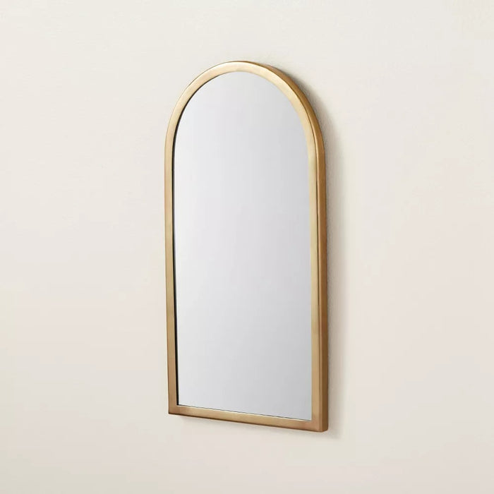 Arched 8" x 16" Metal Frame Wall Mirror Brass Finish - Hearth & Hand with Magnolia