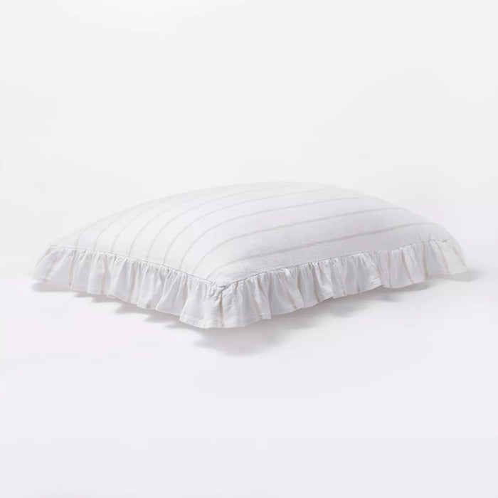 King Yarn Dye Stripe with Ruffle Comforter & Sham Set White/Khaki - Threshold™ with Studio McGee