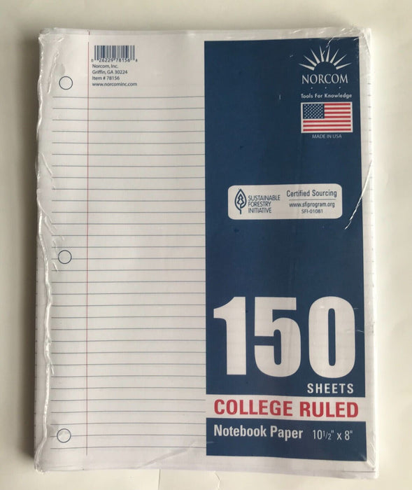 Norcom Filler Paper College Ruled 150 Pages 8 X 10.5 78156