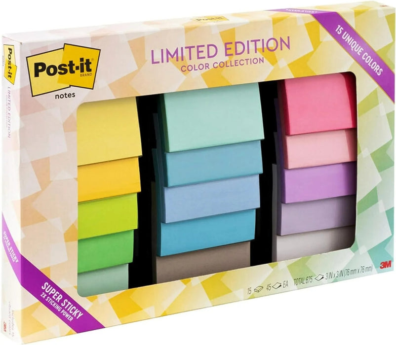 Post-it Super Sticky Notes 15 Pads 3 X 3 Limited Edition Pack