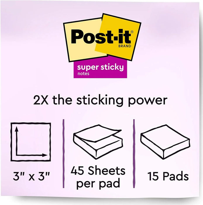 Post-it Super Sticky Notes 15 Pads 3 X 3 Limited Edition Pack