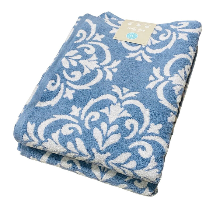 Martha Stewart Faded Denim Jacquard Textured Design Cotton Bath Towel