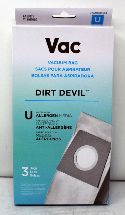Vac Dirt Devil Type U Allergen Upright Vacuum Cleaner Replacement Bags Pack of 3