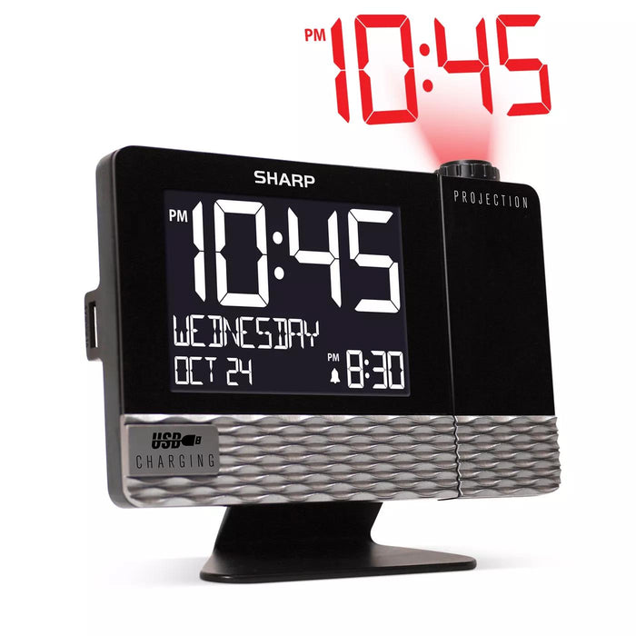 Sharp Projection with USB Charge Table Clock Black Open Box