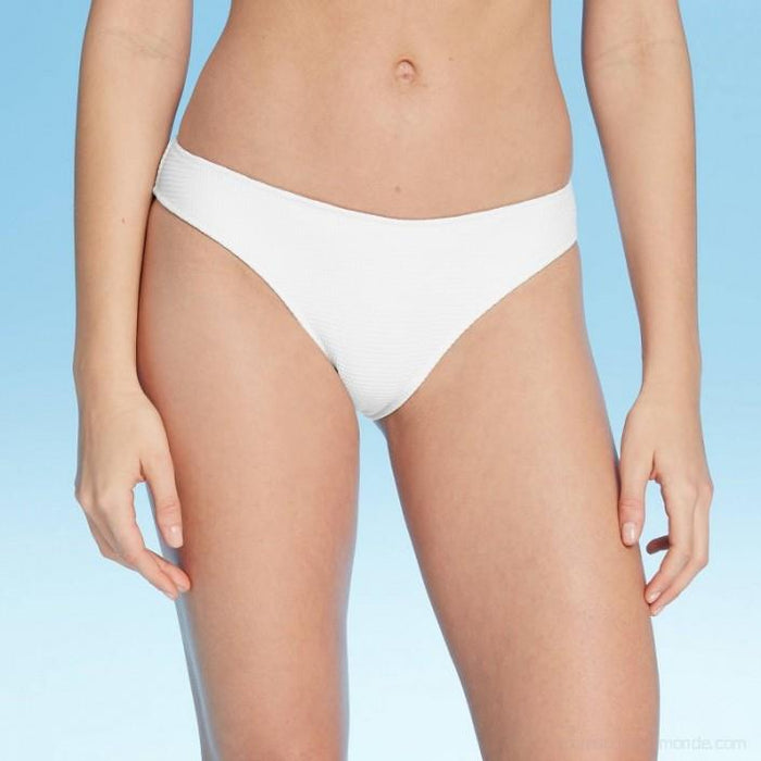 Women's High Leg Extra Cheeky Textured Bikini Bottom - Shade & Shore White XL