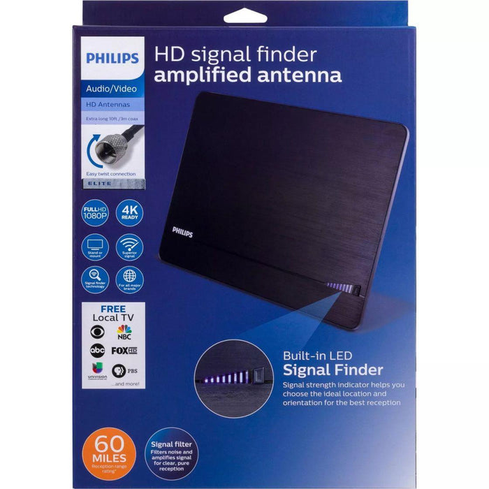 Philips Elite Indoor Amplified Signal Finder TV Antenna with 10 ft. Coax Included Open Box