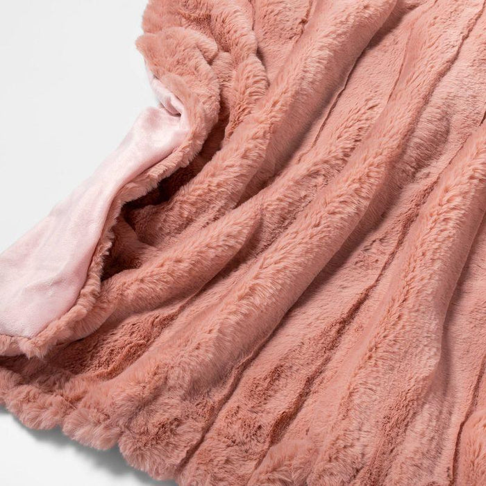Texture Faux Fur Throw Blanket Pink - Project 62