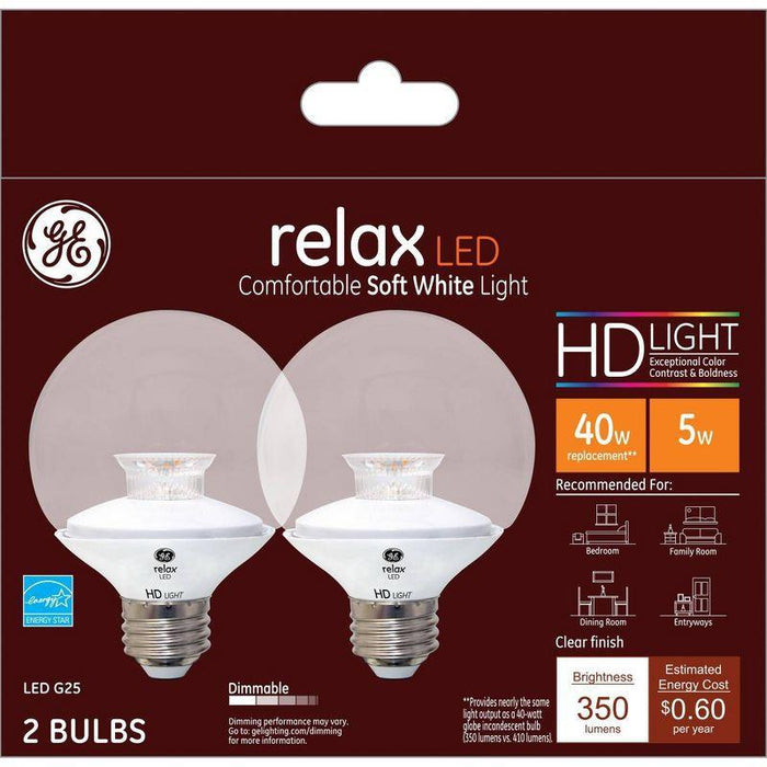 General Electric 2pk 4.5W (40W Equivalent) Relax LED HD Globe Light Bulbs Soft White