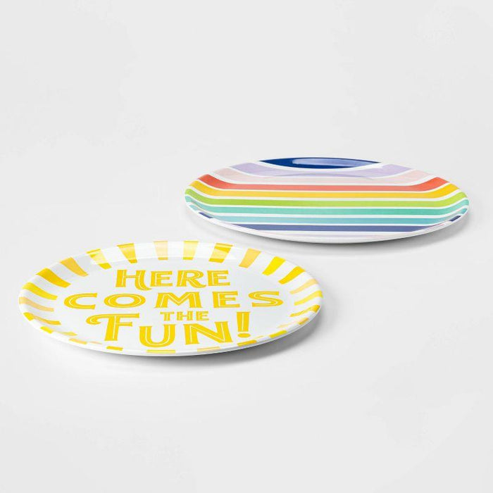 2pc Melamine Here Come the Fun and Rainbow Printed Serving Platter Set - Sun Squad™