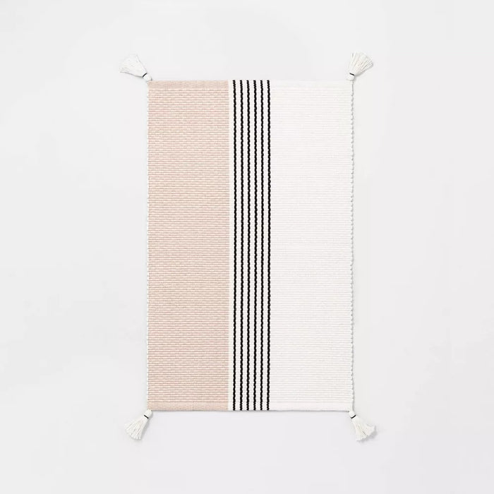 Bold Center Stripes Colorblock Bath Rug Dusty Rose/Railroad Gray - Hearth & Hand with Magnolia