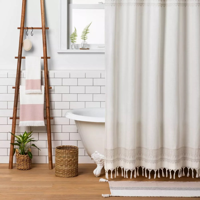 Bold Center Stripes Colorblock Bath Rug Dusty Rose/Railroad Gray - Hearth & Hand with Magnolia