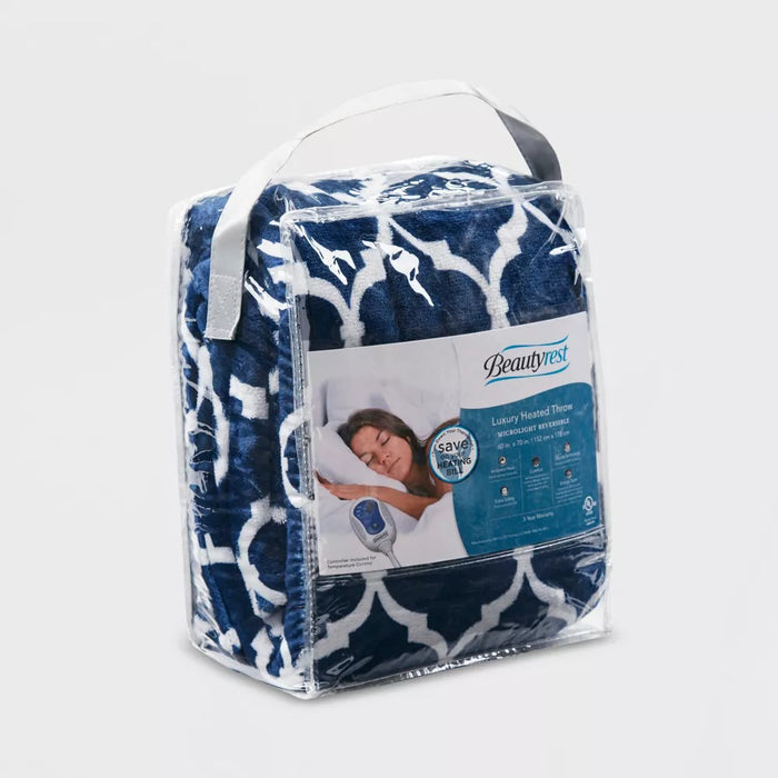 Electric Ogee Printed Oversized Throw 60x70" Dark Blue - Beautyrest